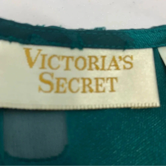 Victoria Secret Gold Label Night Shirt Medium Long Sleeve Semi Sheer Green Vtg - Picture 9 of 13